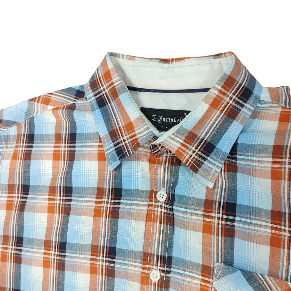 J. Campbell Los Angeles Button Up Shirt Pocket Mens XL Orange Blue Plaid - Picture 4 of 8